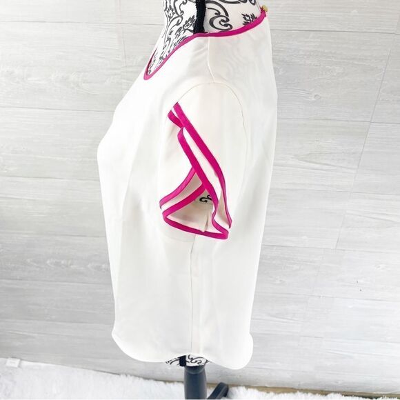 Amanda Uprichard Morris Flutter Striped  Sleeve Keyhole Top - Picture 4 of 8